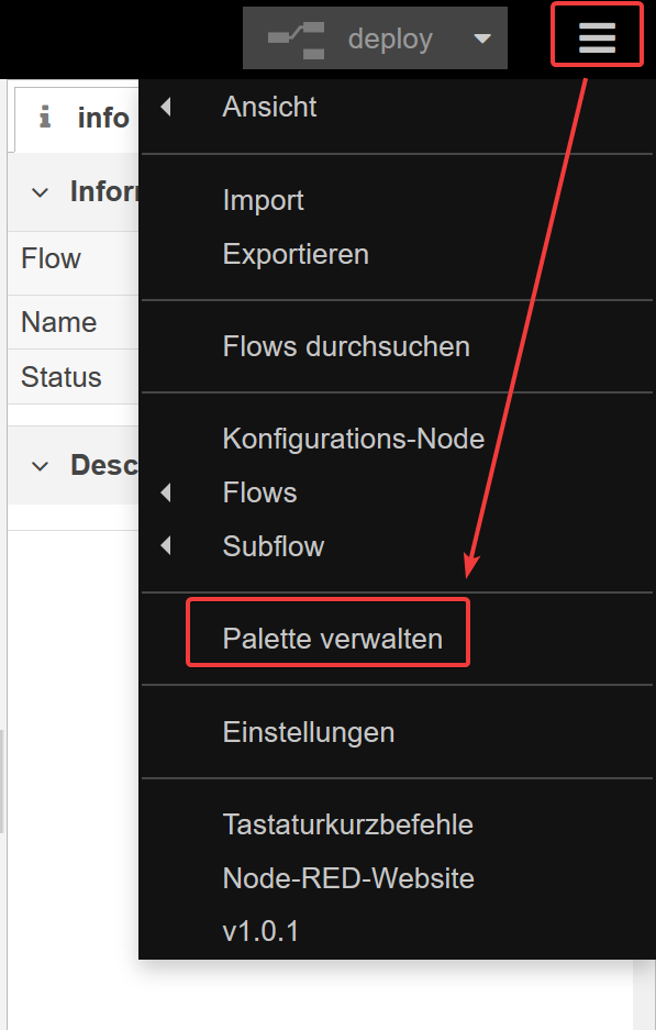Node-Red: Palette verwalten