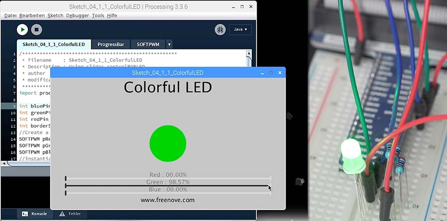 RGB LED GUI mit echter Schaltung