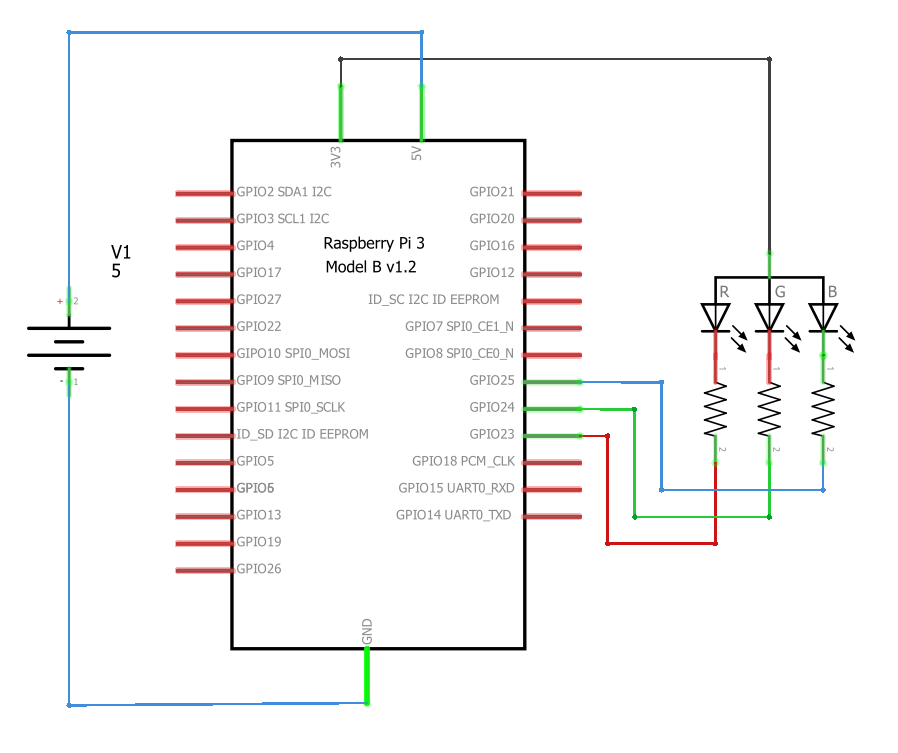 Komplette Schaltung mit RGB LED
